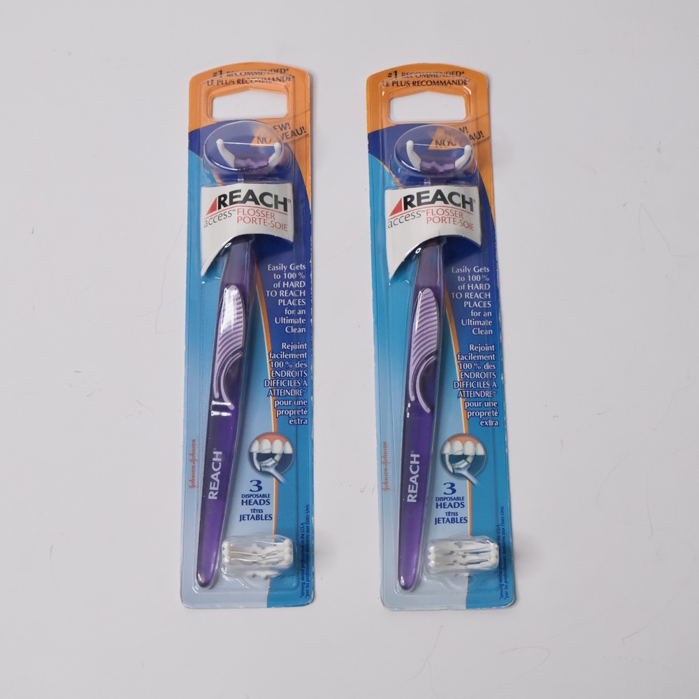 Reach Access Flosser 2 Pack Purple Handle with 3 Disposable Heads Each NOS NIP